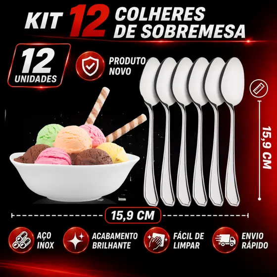 Unidades 12 e 6 Colher De Sobremesa Aço Inoxidável da Linha HM 15,9cm Perfeito para sua Cozinha