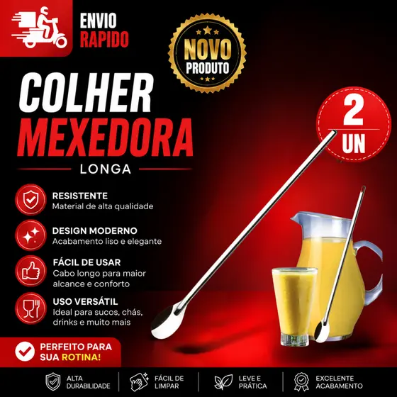 2 Unidades Colheres Longas de Inox para Suco – 20 cm Perfeito para jarras e copos altos!
