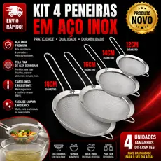 KIT 2 Peneira 16 cm Coador Em Aço Inox e 4 Tamanhos 12 14 16 18  Para Cozinha Promoção