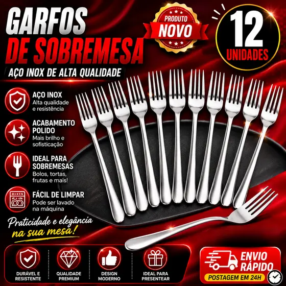 Conj de Garfo com 12 e 6 Sobremesa Peças Em aço Inox Garfo Sobremesa Casa Cozinha Bar Restaurante