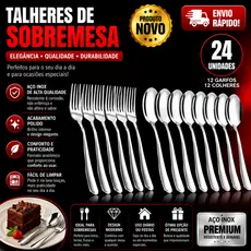 Conjunto 24 Colher e Garfo em Aço Inox de Sobremesa Conj 12 Colher e Garfo Bar Restaurante