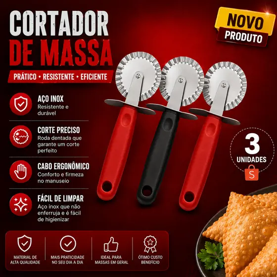 Conj 3 2 ou 1 Carretilha Cortador Em Aço Inox Cabo de Plástico Lisa Cortar Massas Pastel Pizza