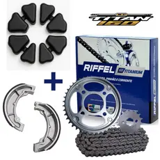 Kit Transmissão/Relação Original Riffel TITAN 160 START FAN 160 + Coxim Da Coroa + Patins De Freio