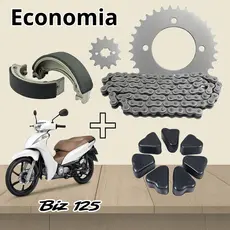 Kit Relação Transmissão + Lona Freio Patins + Coxim Da Coroa Biz 125 Pop 100 Biz 100