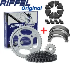 Relação Transmissão Riffel Titan 150 + Lona de Freio (Patim) + Coxim da Coroa