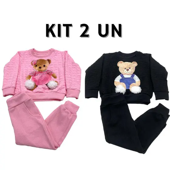 Kit infantil ursinho menina rosa e preta