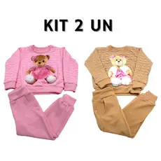 Kit conjunto infantil ursinho para menina rosa e bege