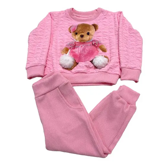 Conjunto infantil de frio para meninas ursinho bonito pinki  inverno