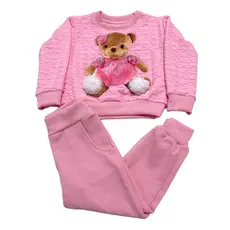 Conjunto infantil de frio para meninas ursinho bonito pinki inverno