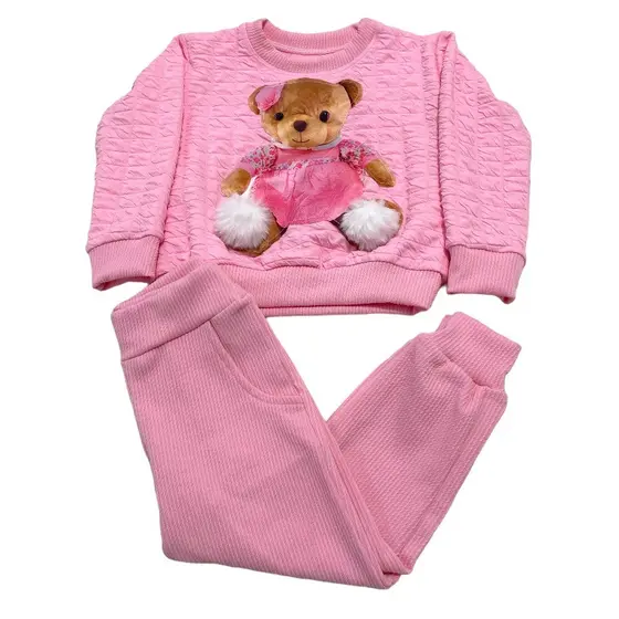 Conjunto infantil ursinho para meninas inverno rosa