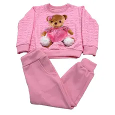 Conjunto infantil ursinho para meninas inverno rosa