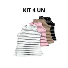 KIT 4 Blusa femenina infantil listrada Ribana tshirt casual