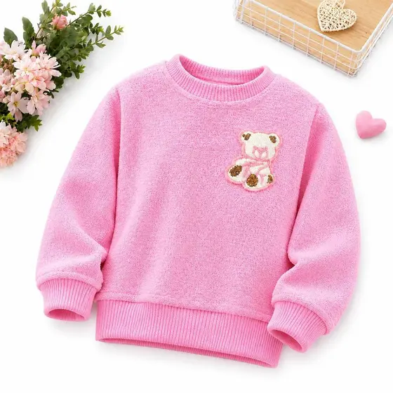 Conjunto Infantil Feminino Ursinho croché – Blusa Malha Flanelada Quentinha Inverno