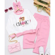 Moletom Infantil Ursinha Chic Style Flanelado Confortável para Inverno Blusa e Calça