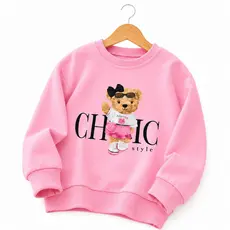 Blusa de Moletom Infantil Feminina Rosa Ursinha Chic Style Flanelada Quentinha Inverno