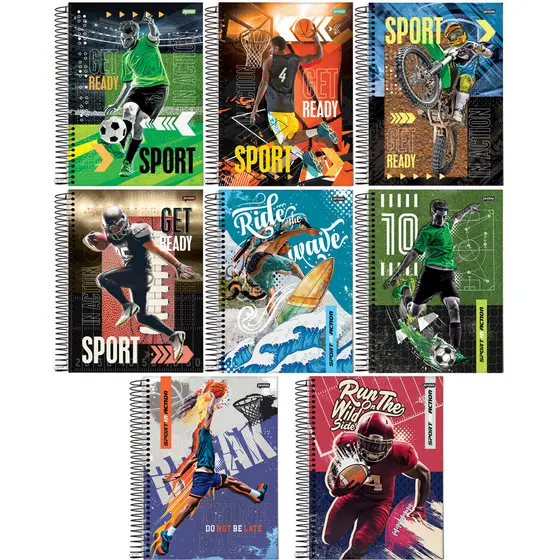 Kit 4 Cadernos Universitário 10 Matérias 160 Folhas Capa Dura 20x27cm Sport Jandaia Capas Sortidas