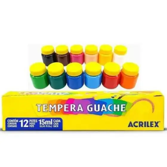 TINTA GUACHE 15ML 12 CORES ACRILEX