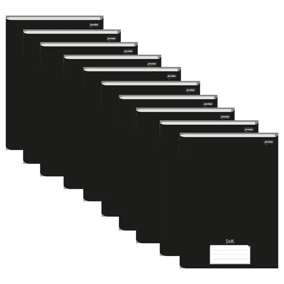 Kit 10 Cadernos Brochura 1/4 Preto Capa Dura 14x20 48 Folhas Stiff
