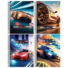 Kit 4 Cadernos Universitário Fast Race Capa Dura 1 Matéria 80 Folhas 20x27cm - Jandaia