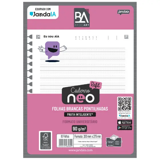 Refil Caderno Neo Com IA Universitário Pontilhado 80 Folhas 20x27cm JandaIA