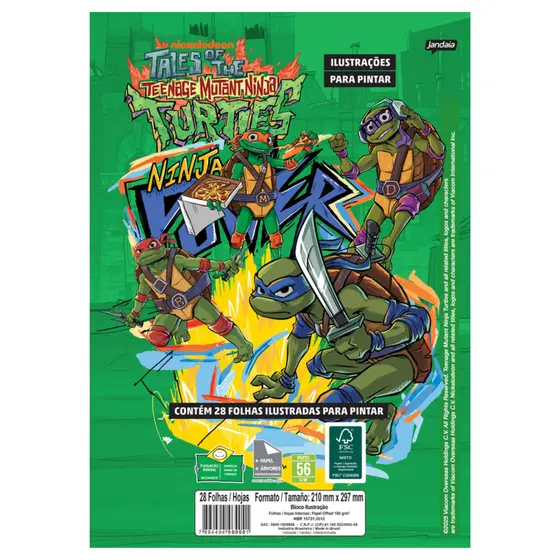 Livro De Colorir Infantil Anti Estresse Tartarugas Ninjas 28 Folhas A4 Jandaia - 1 Bloco