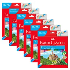 Lápis de Cor 24 Cores Vermelho Faber-Castell, Pacote com 6 estojos, Cores Vivas e Alta Qualidade