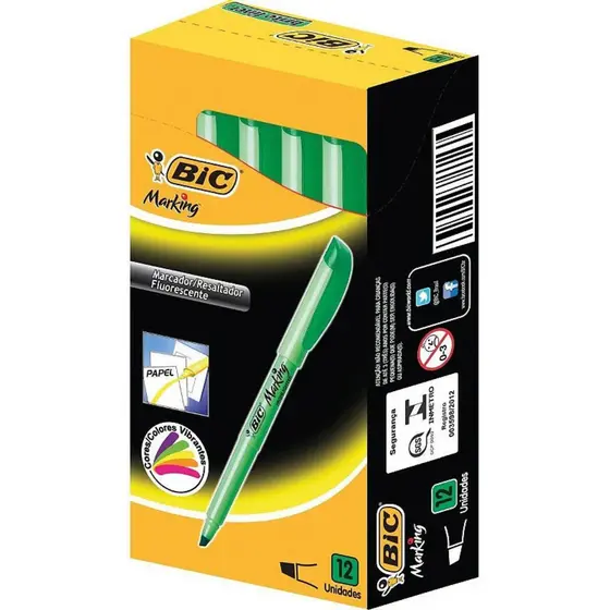 Marca Texto B.Liner Verde BIC – Caixa com 12 Unidades