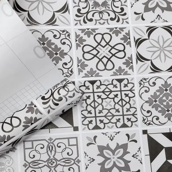 Adesivo Azulejo Preto e Cinza Lavavel Para Cozinha Banheiro 5mx45cm