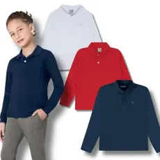Camiseta Polo Infantil e Juvenil Manga Longa 1 ao 14