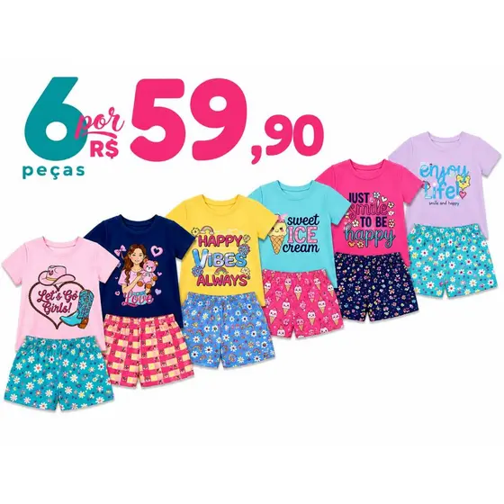 Kit 6 Peças Conjuntos Infantil Menina Verão Tamanho 1 ao 14 Roupas Infantis