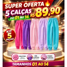 Kit 5 Calça Moletom Infantil Apeluciada Menina, com Punho 1 a 16 anos