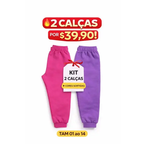 Kit 2 un. Calça Infantil Feminina Menina Roupa Confortável Dia a Dia 01 ao 14