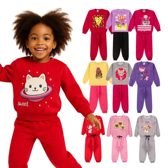 Kit 4 Peças Conjuntos Moletom Infantil Menina 1 ao 14 Feminino Outono Inverno