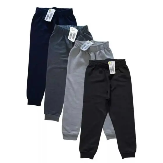 Kit 4 un. Calça Moletom Infantil Flanelada com Punho, Bebê, Juvenil