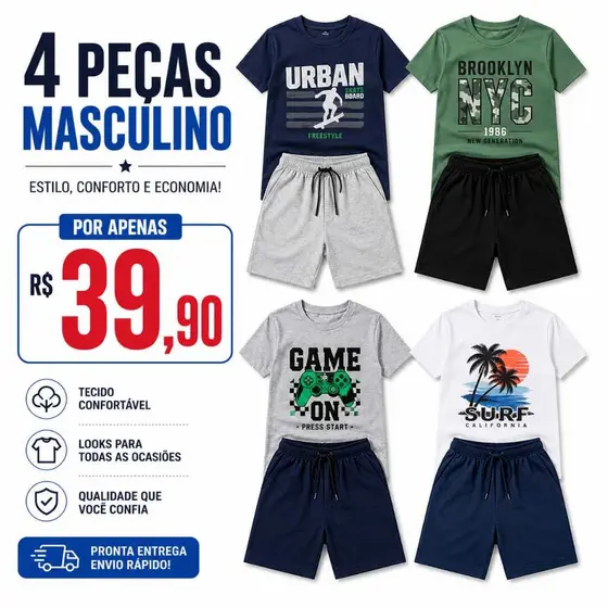 Kit 4 Peças Conjunto Infantil Bebê Menino Verão Algodão Promoção 2 Camisas 2 Shorts Envio Sortido