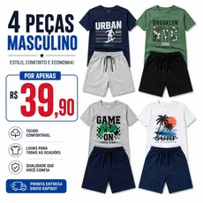 Kit 4 Peças Conjunto Infantil Bebê Menino Verão Algodão Promoção 2 Camisas 2 Shorts Envio Sortido