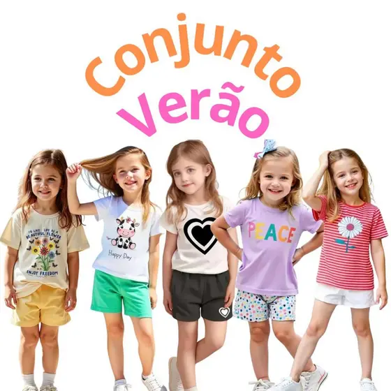 Kit de 2, 4 ou 10 Peças Roupa Infantil Menina Conjunto Verão Criança Feminino Tamanho 1 ao 14