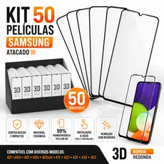 kit 50 Películas p sansung no atacado A02 A02S A03 A03S A03CORE A12 A22 A32 A33 A53 3d borda redonda