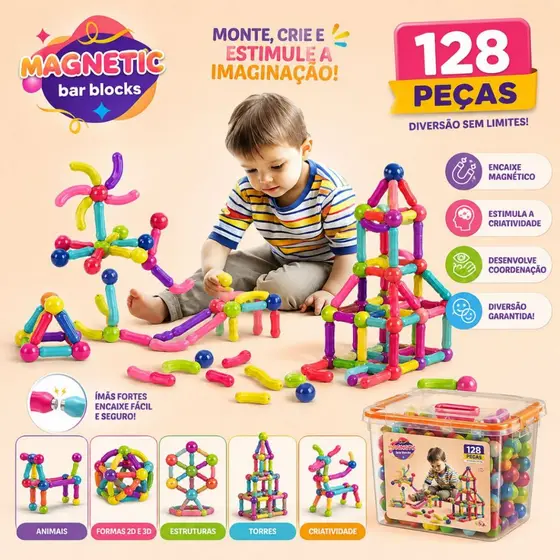 Blocos de Montar 128PCS Magnético Construção Bastãos e Bolas Brinquedo Educativo Infantil