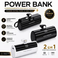 Carregador Portátil Power Bank premium para iphone e android 5000mAh Com 02 Saídas Tipo-C / Lightning com Visor LED