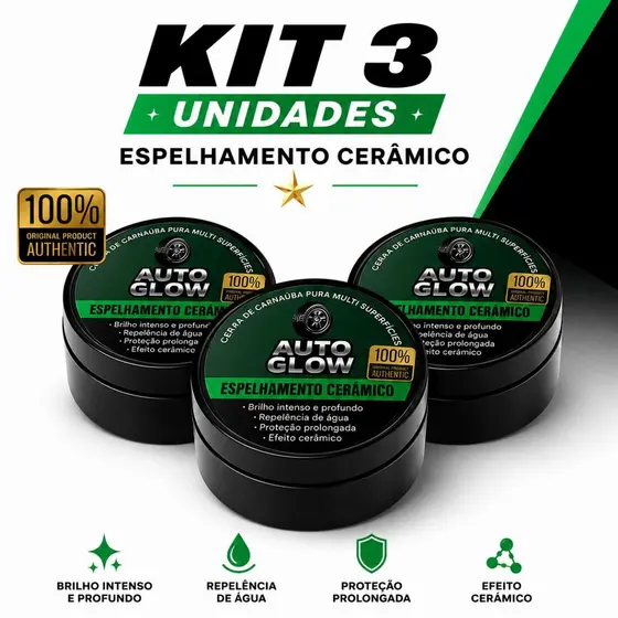 Kit 3x Cera Espelhamento Cerâmico – Repele Água, Remove Riscos, Proteção UV, Brilho Intenso