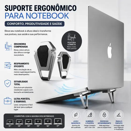 Suporte ergonômico de alumínio Notebook laptop  Macbook Air Mesa e elevador de teclado alta durabilidade