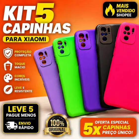 kit 5 Capinha Para Xiaomi Note 8 9T 10 -poco C3 M2 promoção variada masculina e feminina
