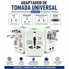 kit 2 Adaptador Tomada 1 a 4un Universal Padrão Internacional 150 Países Viagem Bivolt