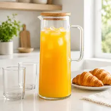 Jarra De Vidro Borossilicato Com Tampa De Bambu 1,5L Suco Água