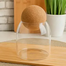 Pote De Vidro  Tampa Esfera De Rolha Cortiça Condimentos Organizador 450ML OU 700ML