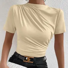 Camisa Feminina Slim Blusa Gola Alta Casual Elegante Social