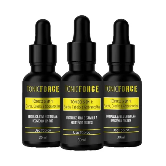 Kit 3un TonicForce 30ml – Barba, Cabelo e Bigode | Fortalece, Ativa e Estimula os Fios | Uso Tópico