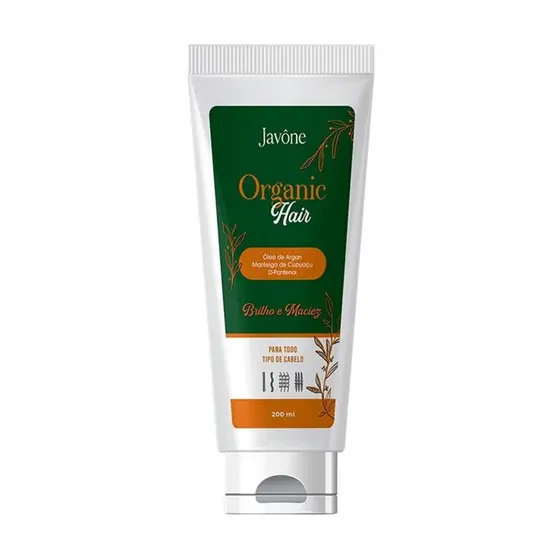 Creme Organic Hair  Javône 200ml – Brilho e Maciez com Óleo de Argan, Cupuaçu e D-Pantenol