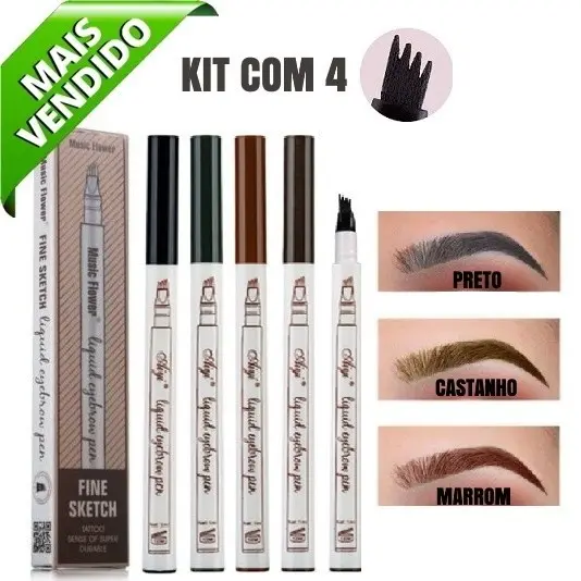 kit 3 Caneta Microblading Para Sobrancelha Ponta Tipo Garfo À Prova D’Água Caneta de Barba